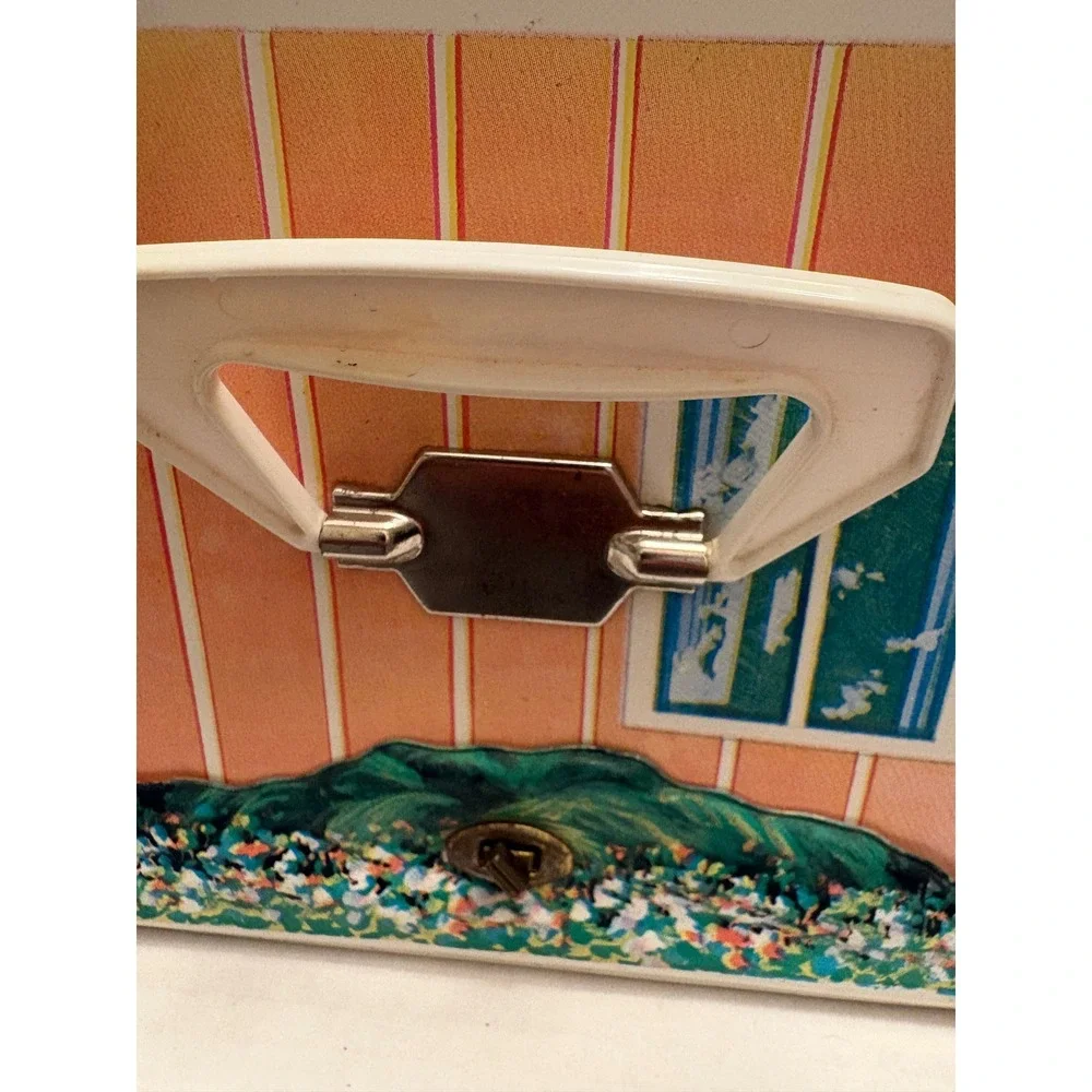 Vintage Ideal Toy Corp Vinyl Doll Case House Graphic Red Roof Blue Door